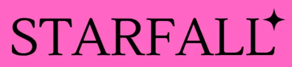 Starfall logo in bold black text on a pink background with a star symbol, representing an educational or creative brand.