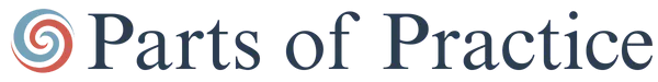 Parts of Practice logo with a colorful spiral icon and serif text, representing a therapy-focused web design and marketing business.