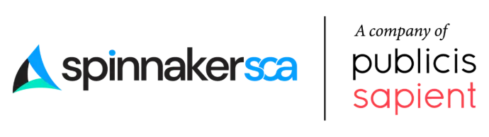 Spinnaker SCA logo with a colorful triangular icon and black text, accompanied by Publicis Sapient branding, representing a supply chain consulting firm.