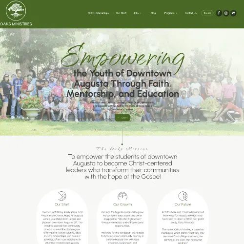 Nonprofit WordPress website design for Oaks Ministries with community-focused layout in Rock Hill SC